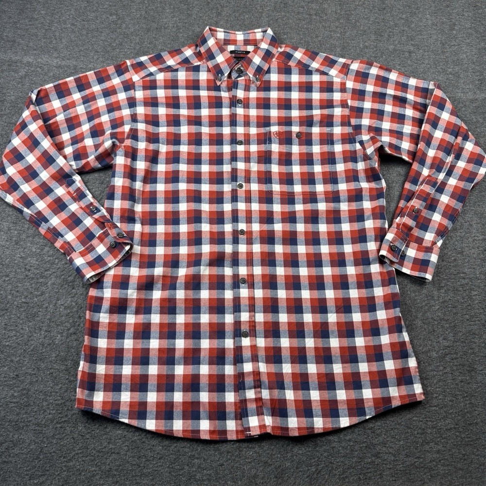 Ariat Shirt Mens Large Red Plaid Pro Series Long Sleeve Button Down Ranch Rodeo